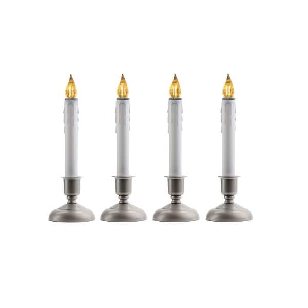 Set of 4 White Cape Cod LED Christmas Candle Lamps with Timer 9" Bed